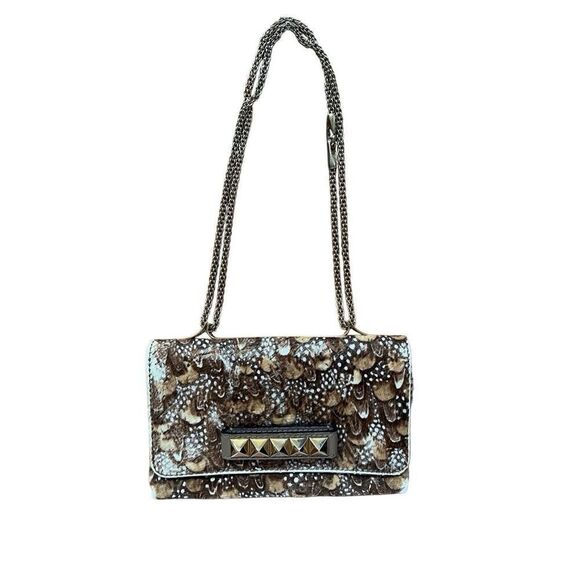Valentino Handbags - VTG VALENTINO GARAVANI  Calf Hair Feather Rockstud Crossbody Shoulder Clutch